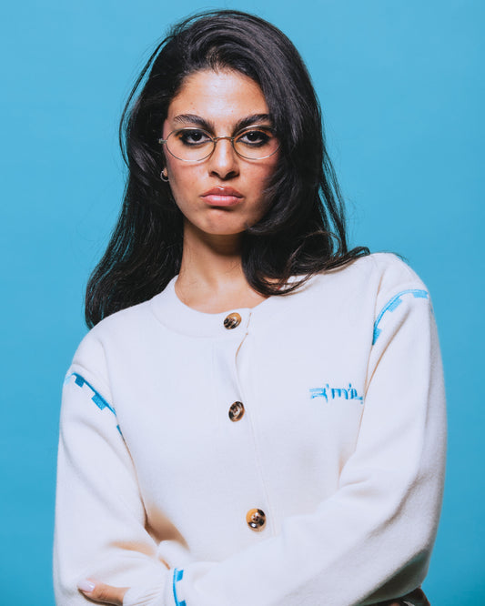 R’MILI « CARDIGAN AMAZIGH KNITWEAR » Off White /Blue
