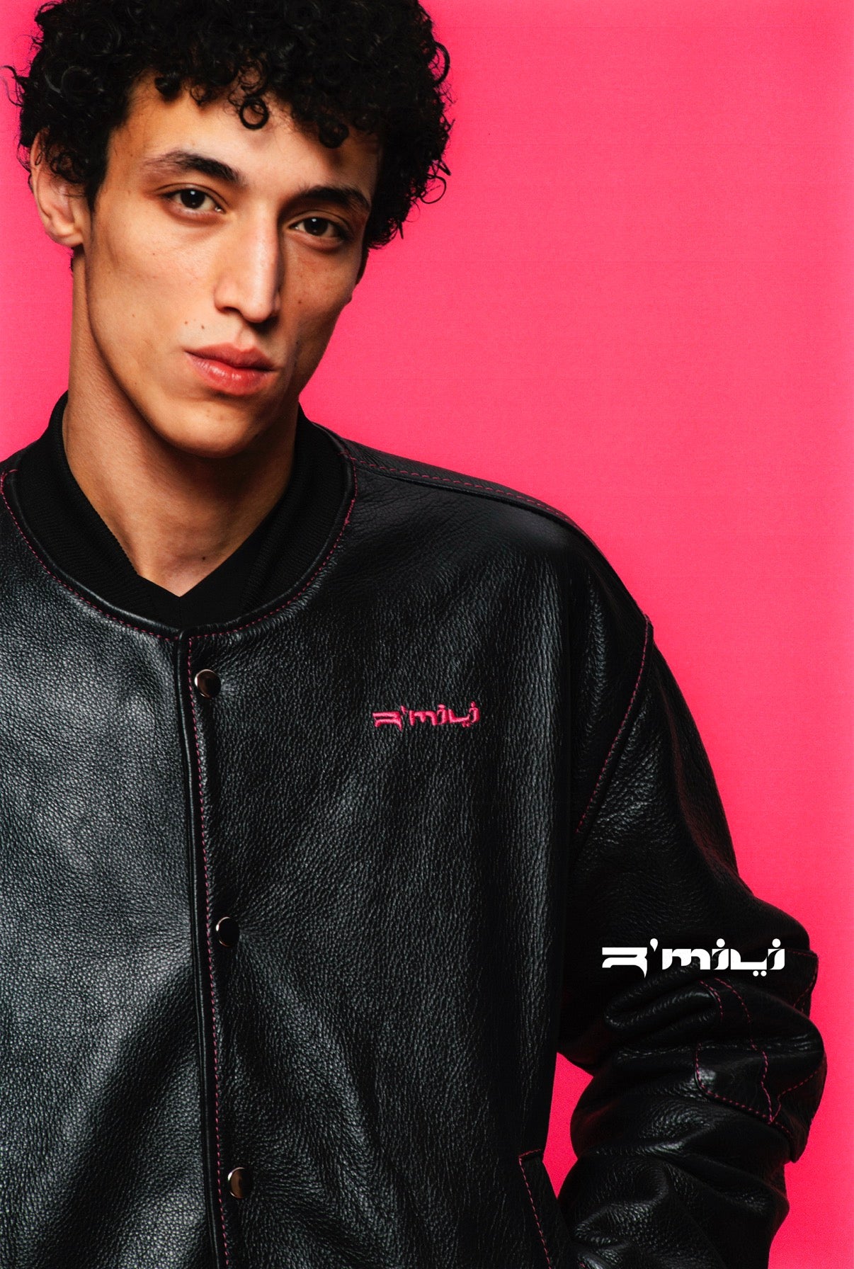 R’MILI „OMRI“ Schwarze Varsity Lederjacke