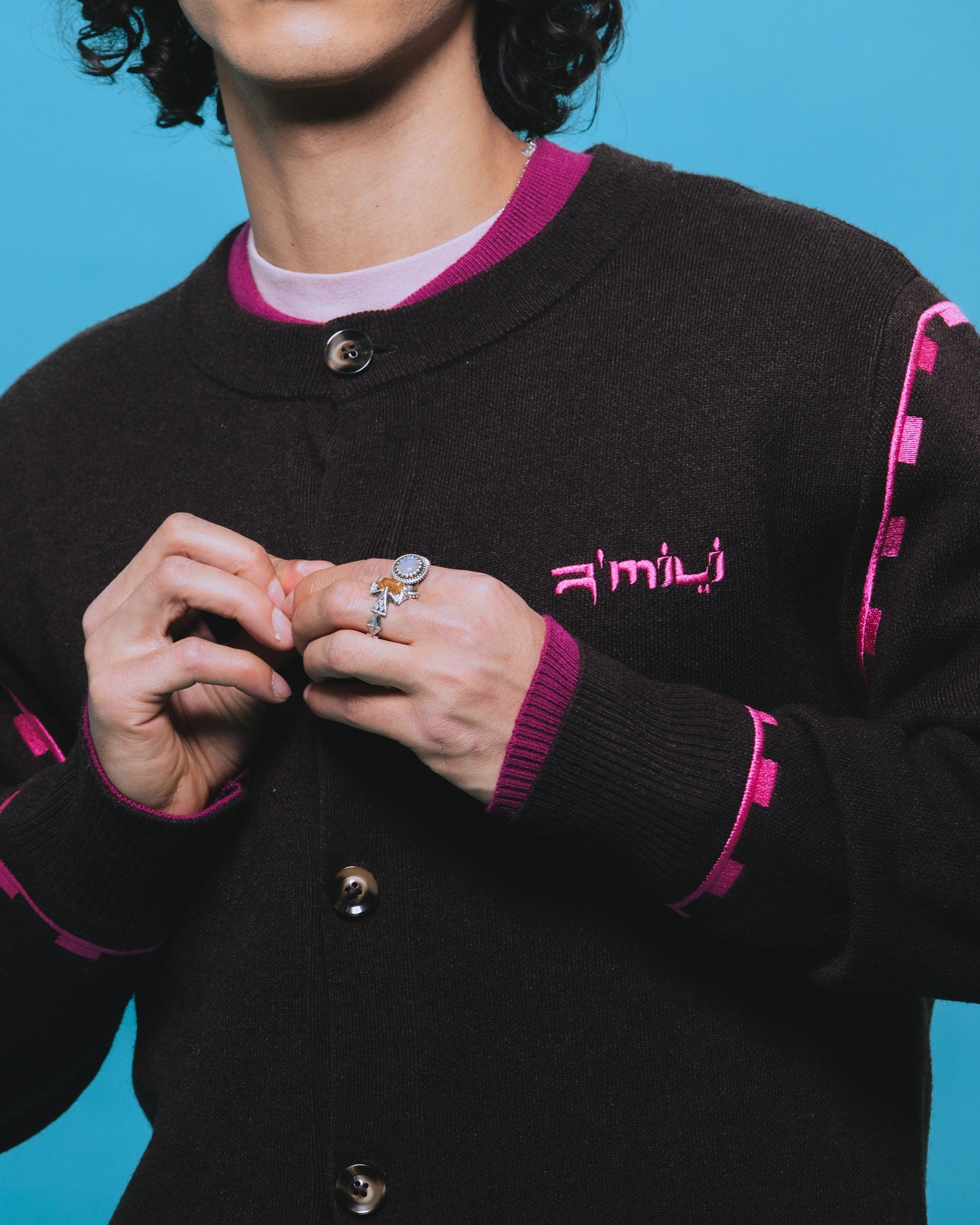 R’MILI « CARDIGAN AMAZIGH KNITWEAR  » Brown/Pink