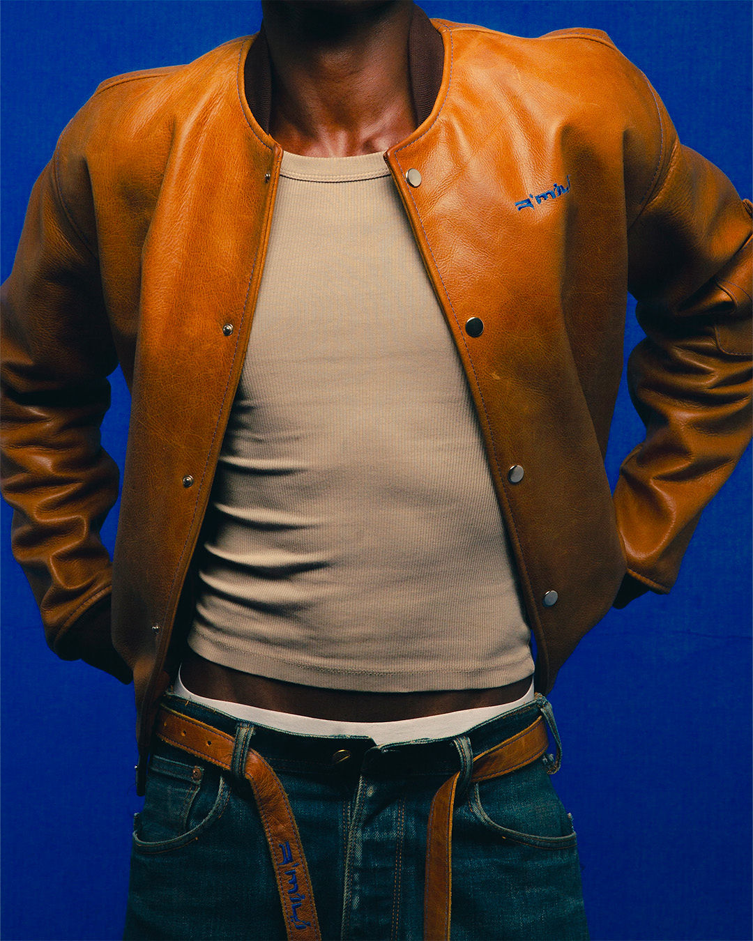 R’MILI « OMRI » Brown Jacket varsity Leather