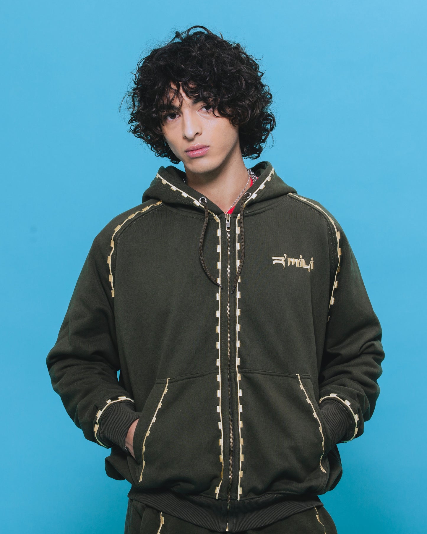 R’MILI „Hoodie AMAZIGH“ Jacke Grün Khaki/Gold