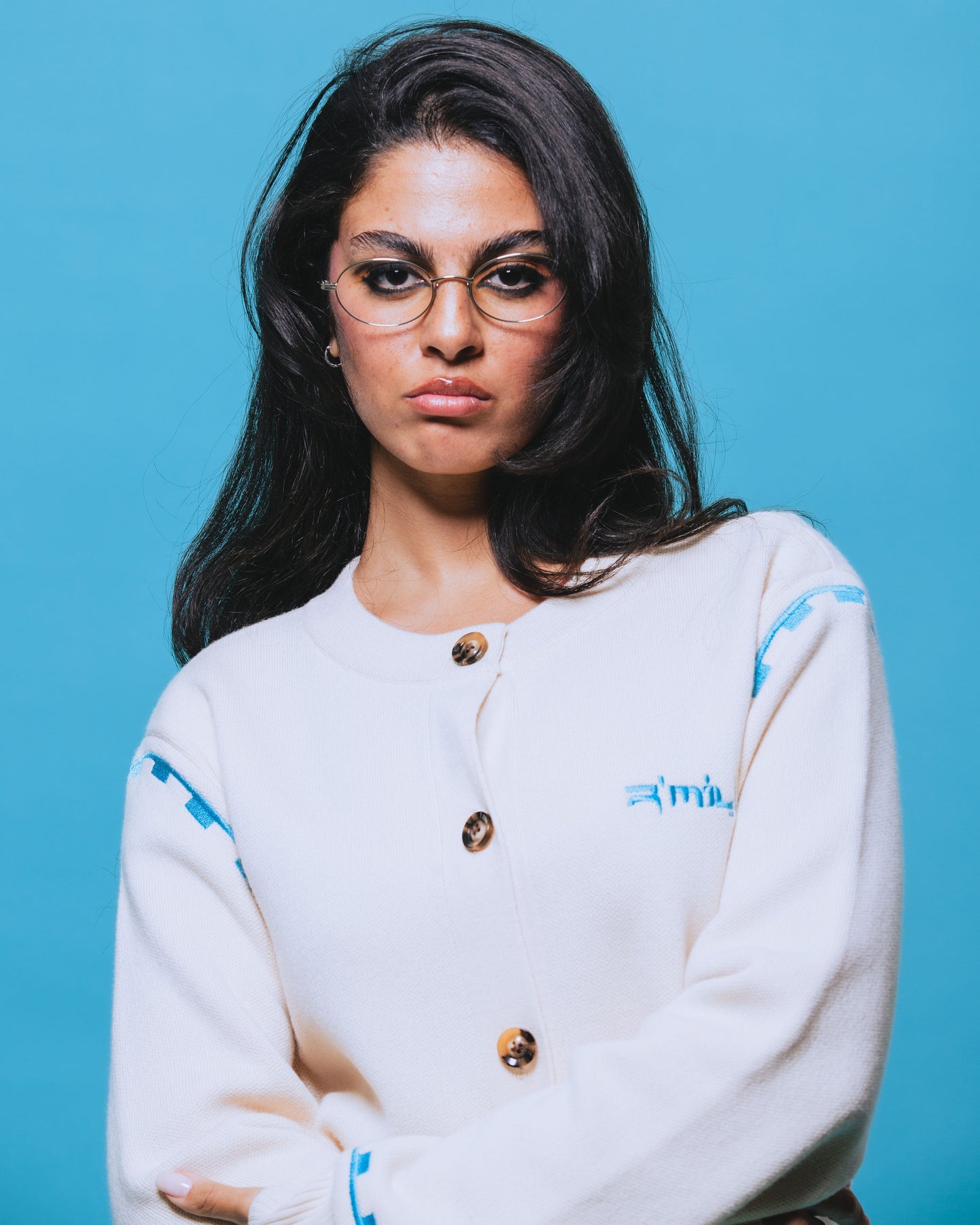 R’MILI « CARDIGAN AMAZIGH KNITWEAR » Off White /Blue