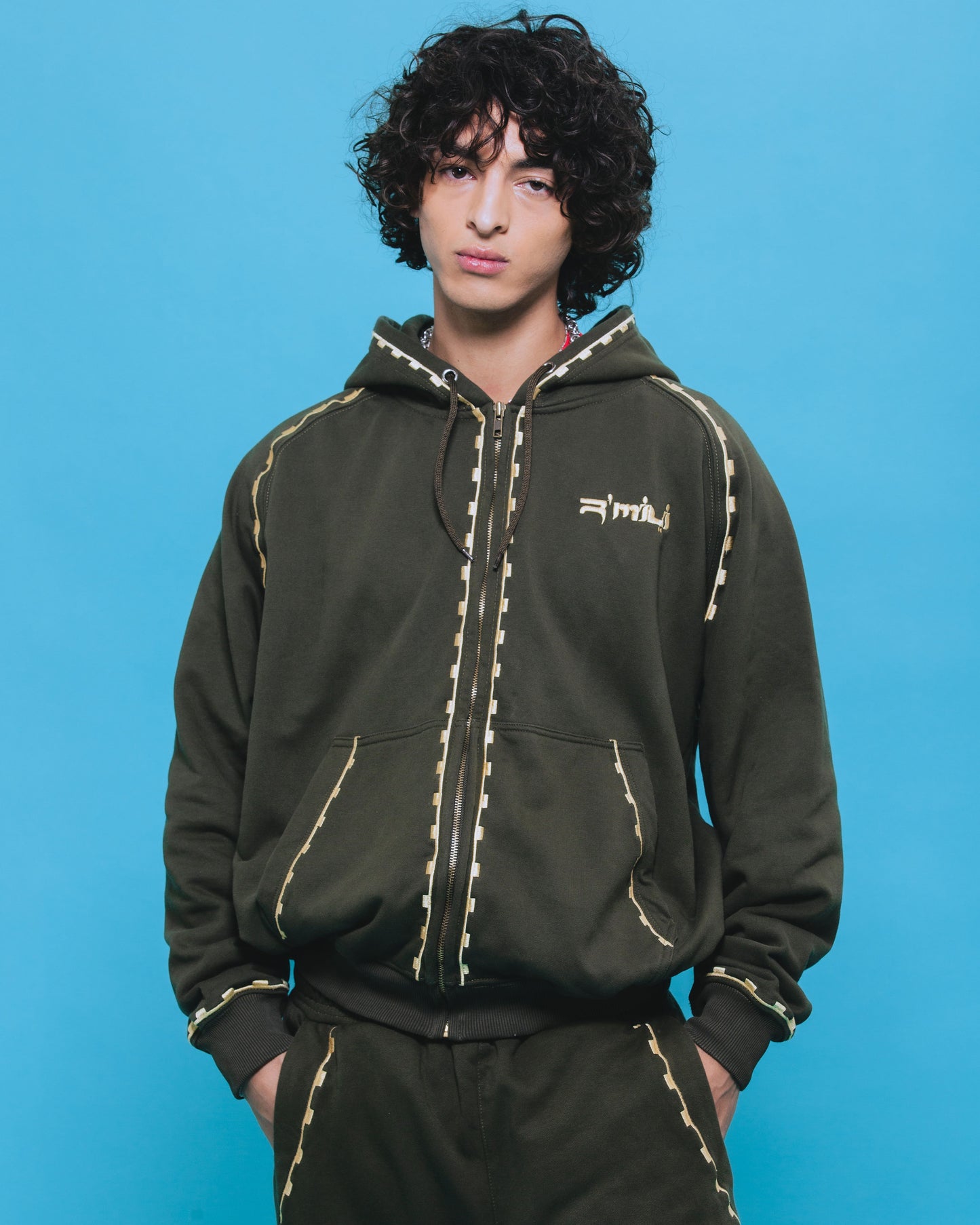 R’MILI „Hoodie AMAZIGH“ Jacke Grün Khaki/Gold
