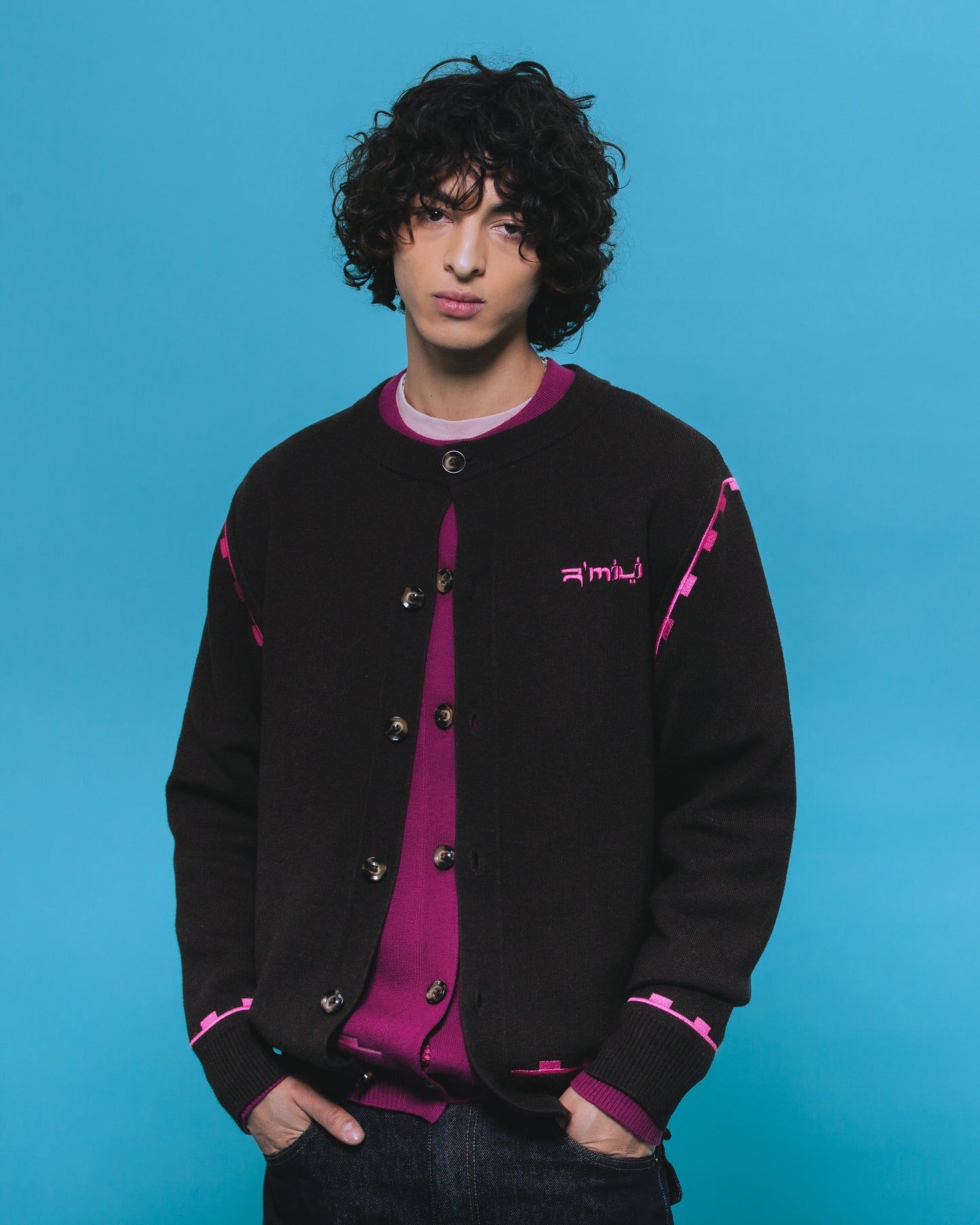 R’MILI « CARDIGAN AMAZIGH KNITWEAR  » Brown/Pink