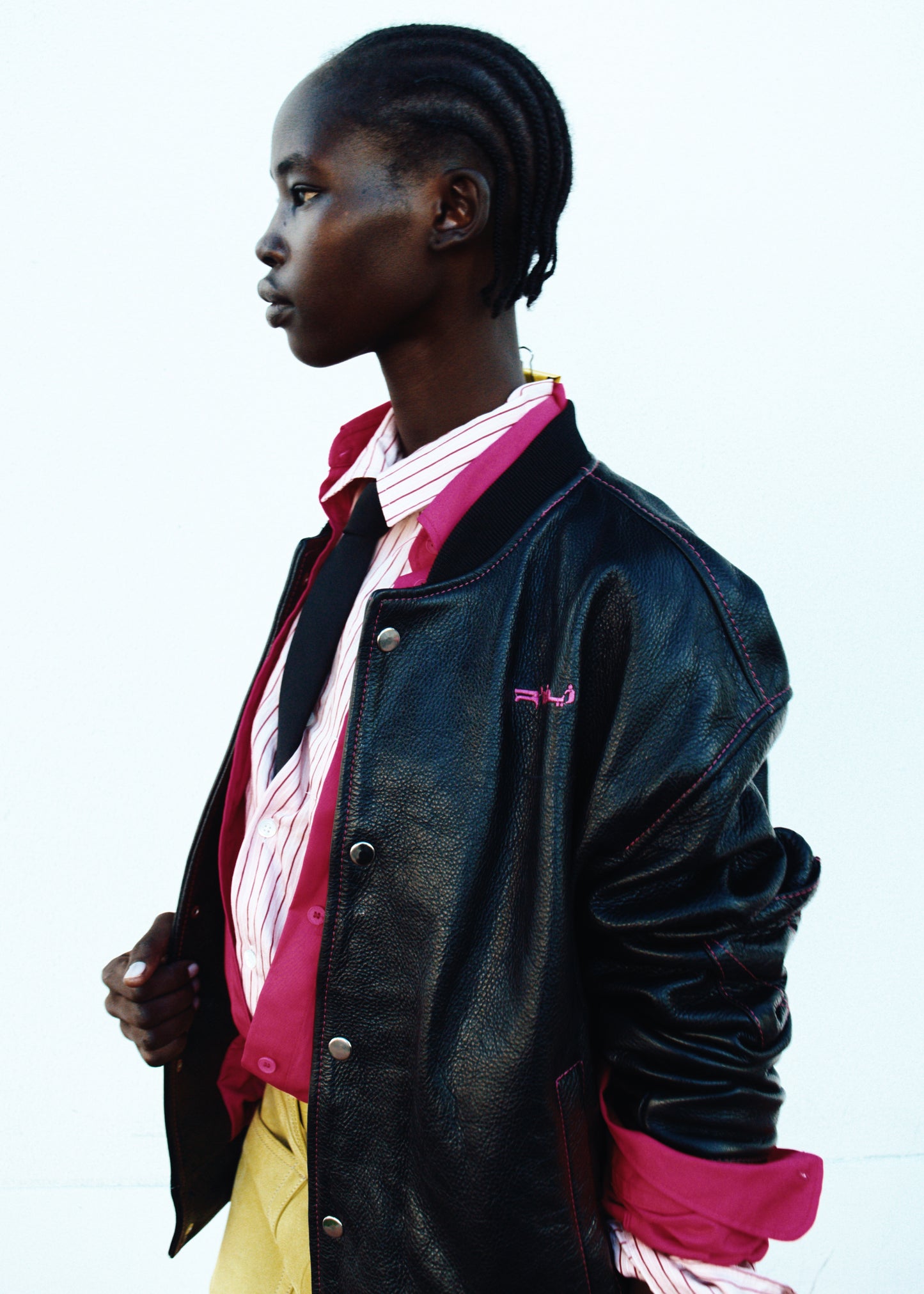 R’MILI „OMRI“ Schwarze Varsity Lederjacke
